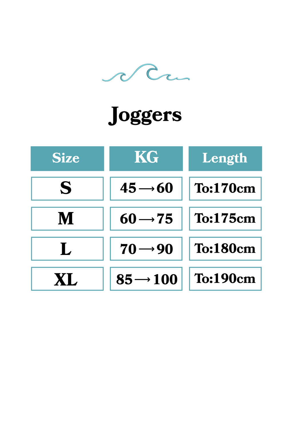 Jogger size chart with measurements 
